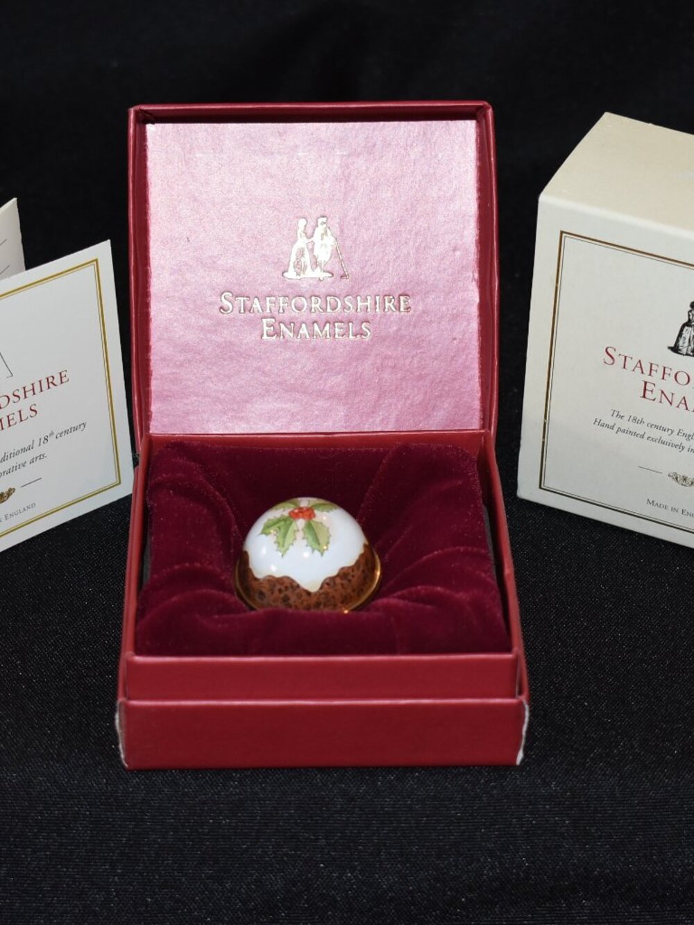 Staffordshire Enamels Plum Pudding Hand Painted Enamel on Copper 55/520 Boxed